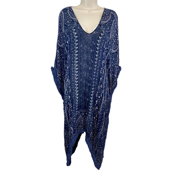 Anthropologie Dresses & Skirts - Anthropologie - Blue/Cream Fringed Caftan - O/S